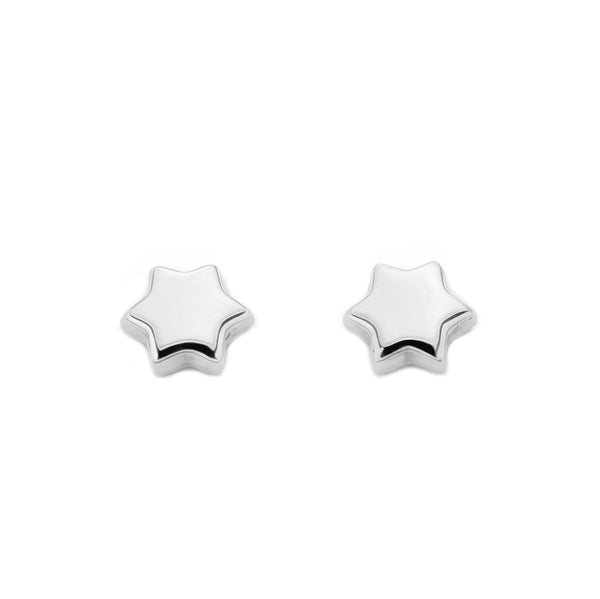 Pendientes Bebe-Niña Oro Blanco 9K Estrella Brillo