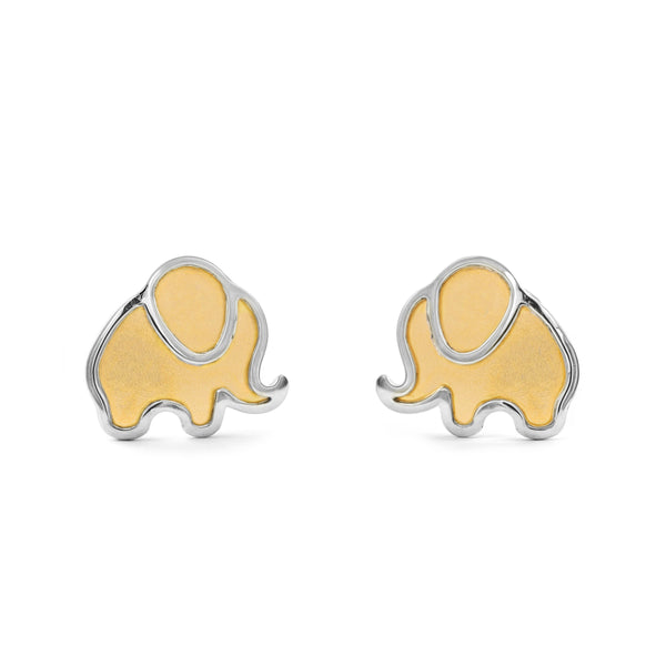 18ct two color gold Elephant Children's Girls Earrings Matte Shine