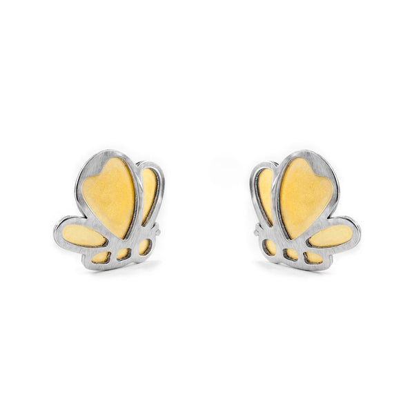 18ct two color gold Butterfly Children's Girls Earrings Matte Shine