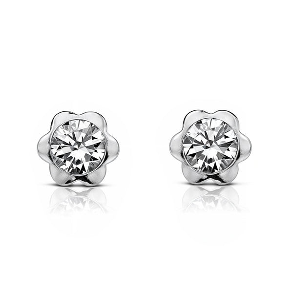 18ct White Gold Flower Cubic Zirconia 2,75 mm Children's Baby Earrings shine