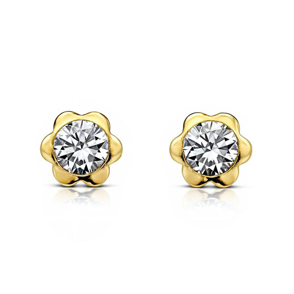 18ct Yellow Gold Flower Cubic Zirconia 2,75 mm Children's Baby Earrings shine