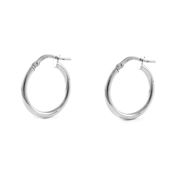 Pendientes Oro Blanco 18K Aros Redondo Brillo 15 x 2 mm
