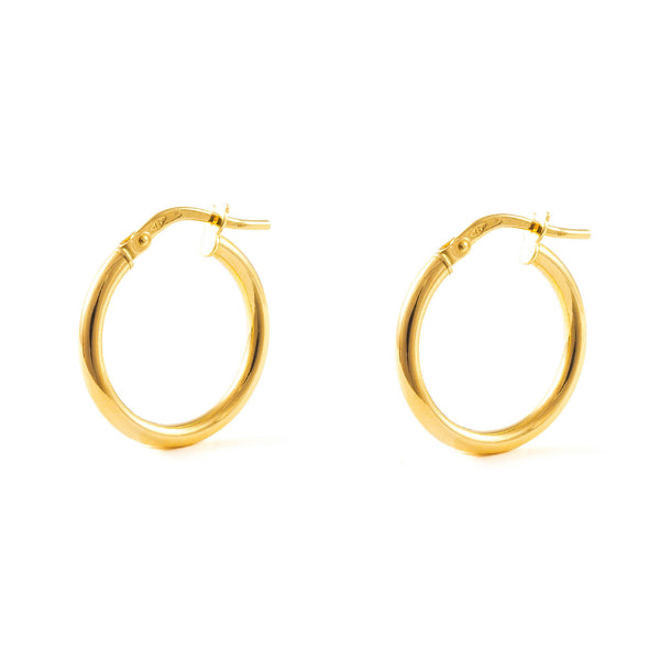 Pendientes Oro Amarillo 18K Aros Redondo Brillo 15 x 2 mm