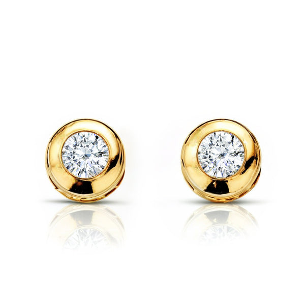 Pendientes Bebe-Niña Oro Amarillo 18K Chatón Galería Redondo Circonita 2,5 mm Brillo
