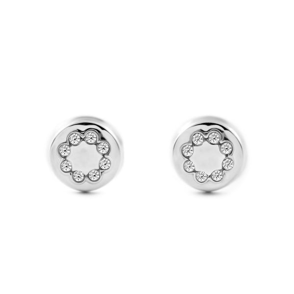 Pendientes Bebe-Niña Oro Blanco 9K Redondo Circonitas Brillo