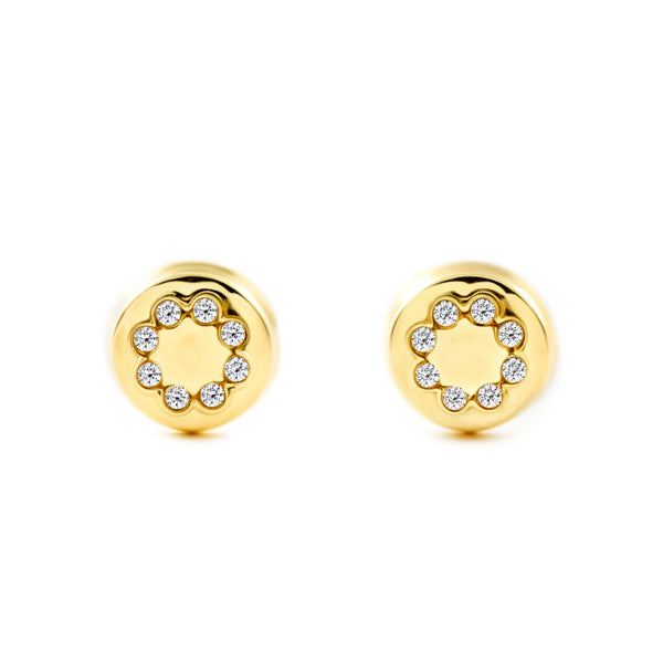 9ct Yellow Gold Round Cubic Zirconias Children's Baby Girls Earrings shine