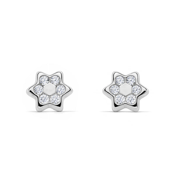 Pendientes Bebe-Niña Oro Blanco 9K Estrella Circonitas Brillo