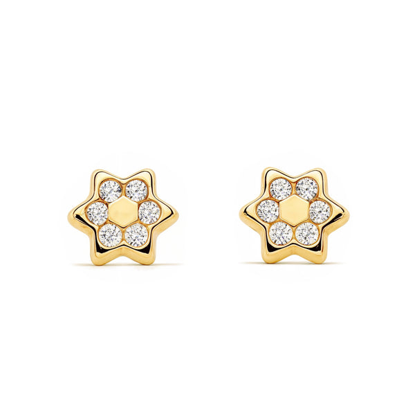 Pendientes Bebe-Niña Oro Amarillo 9K Estrella Circonitas Brillo