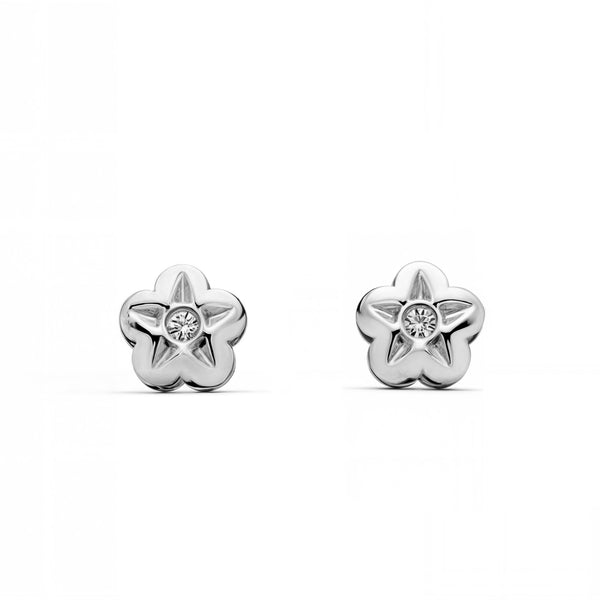 Pendientes Bebe-Niña Oro Blanco 9K Flor Circonita Brillo