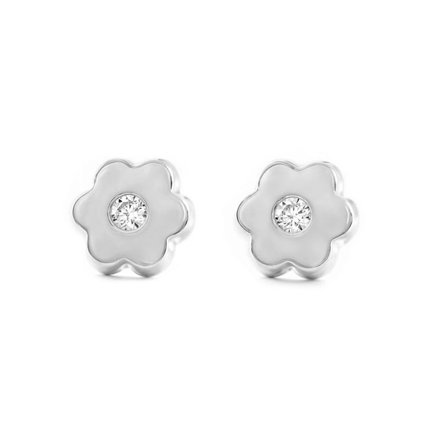 9ct White Gold Daisy Flower Cubic Zirconia Earrings shine