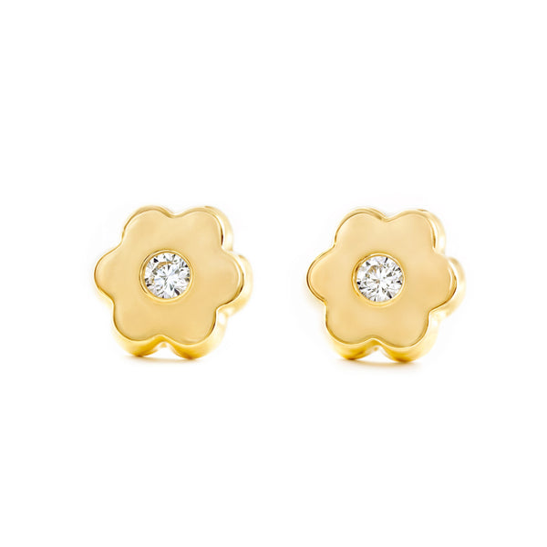 9ct Yellow Gold Daisy Flower Cubic Zirconia Earrings shine