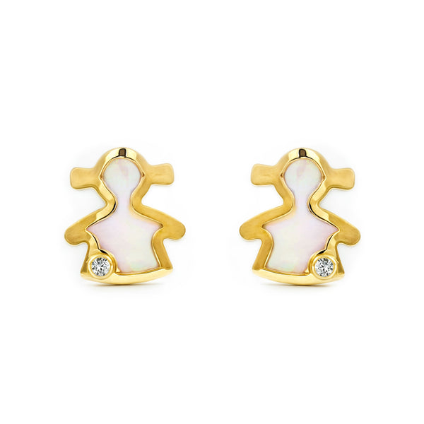 Pendientes Mujer-Niña Oro Amarillo 9K Nacar Niña Circonita Brillo