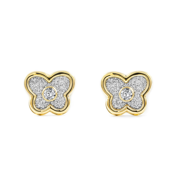 9ct Yellow Gold Butterfly Cubic Zirconia Earrings shine
