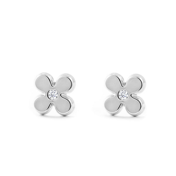 9ct White Gold Flower Cubic Zirconia Children's Girls Earrings shine