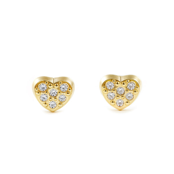 9ct Yellow Gold Heart Cubic Zirconias Children's Baby Girls Earrings shine
