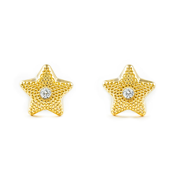 9ct Yellow Gold Star Cubic Zirconia Children's Girls textured Earrings