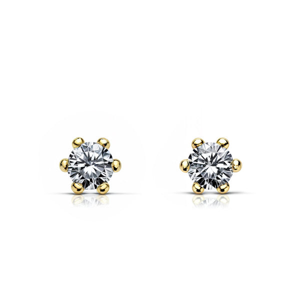 Pendientes Bebe Oro Amarillo 9K Garra Circonita 2 mm Brillo