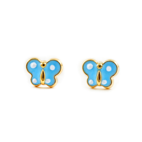 9ct Yellow Gold Blue-White Enamel Butterfly Children's Baby Girls Earrings shine