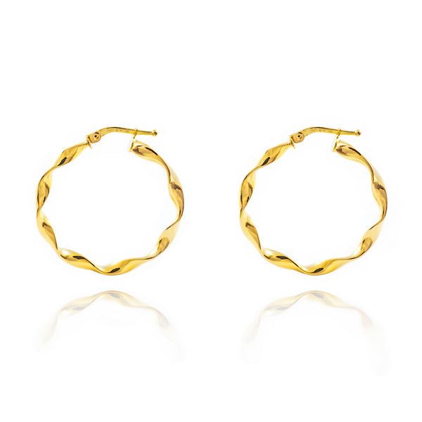 Pendientes Oro Amarillo 18K Aros Plano Reliados Brillo 30 x 3 mm
