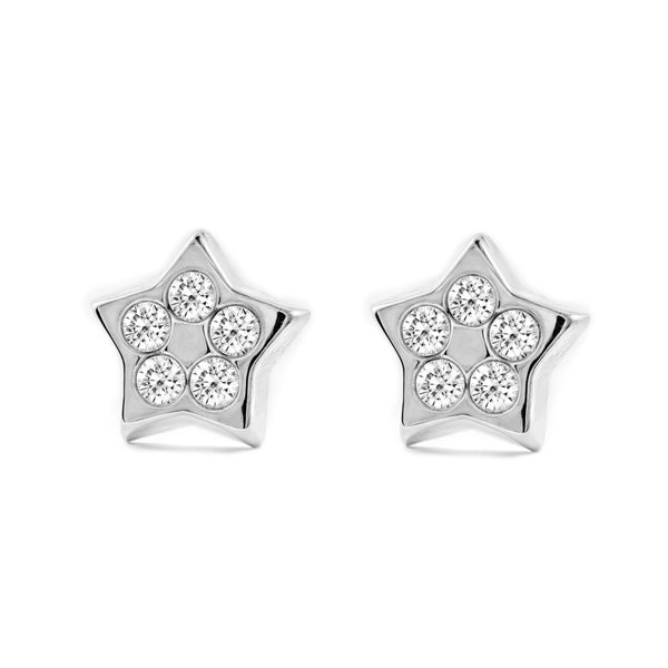 Pendientes Mujer-Niña Oro Blanco 9K Estrella Circonitas Brillo
