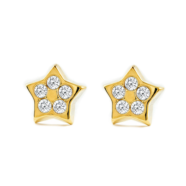 Pendientes Mujer-Niña Oro Amarillo 9K Estrella Circonitas Brillo