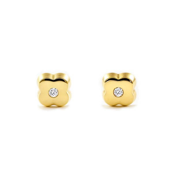 9ct Yellow Gold Trebol Cubic Zirconia Children's Baby Earrings shine