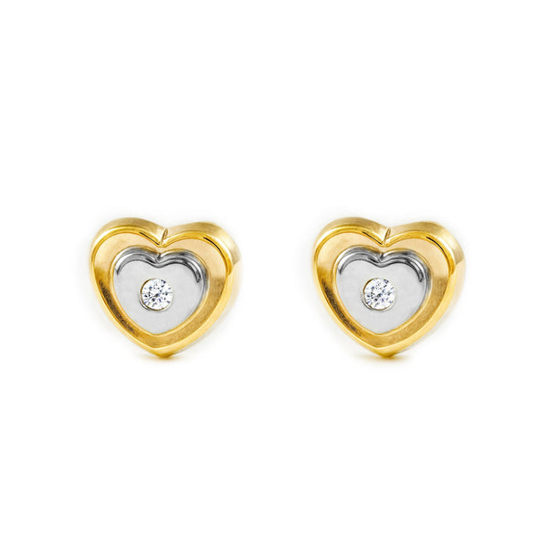 9ct two color gold Heart Cubic Zirconia Children's Girls Earrings shine