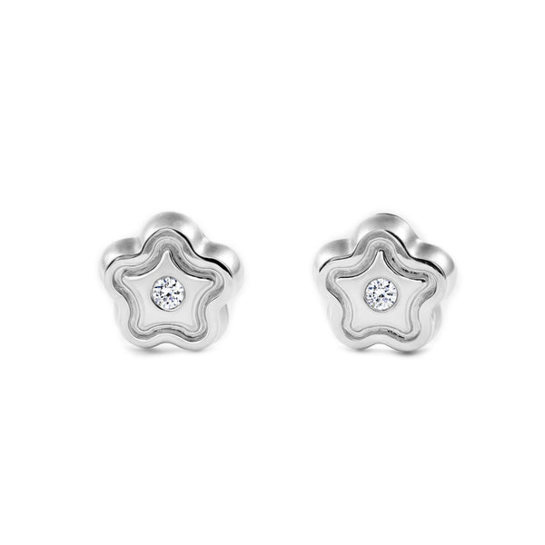 9ct White Gold Daisy Flower Cubic Zirconia Children's Baby Girls Earrings shine