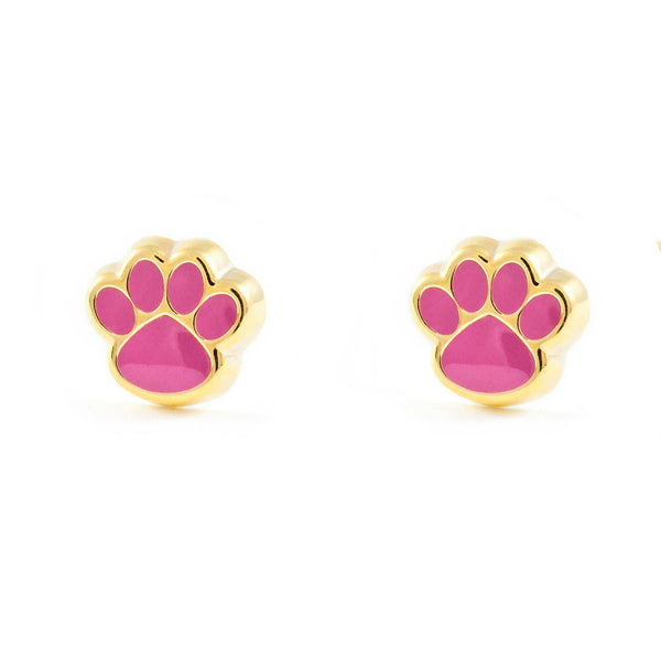 Pendientes Niña Oro Amarillo 9K Zarpa Esmalte Rosa Intenso Brillo