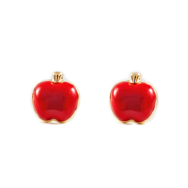 Pendientes Niña Oro Amarillo 9K Manzana Esmalte Rojo Brillo