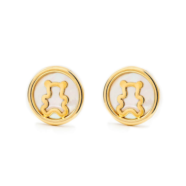 Pendientes Mujer-Niña Oro Amarillo 9K Nacar Oso Brillo