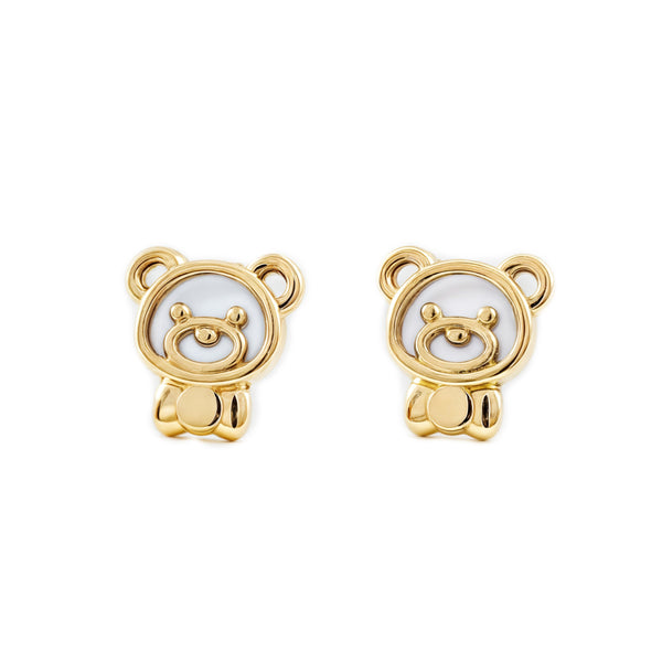 Pendientes Niña Oro Amarillo 9K Nacar Oso Brillo