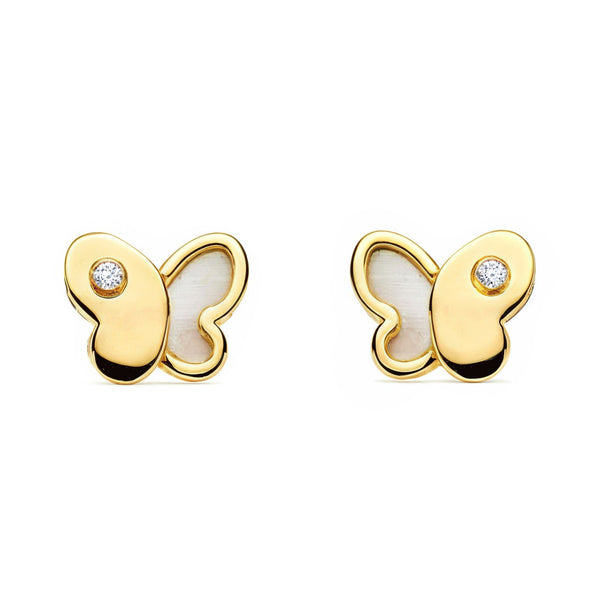 9ct Yellow Gold Nacre Butterfly Cubic Zirconia Children's Girls Earrings shine