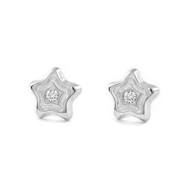 Pendientes Bebe-Niña Oro Blanco 9K Estrella Circonita Brillo