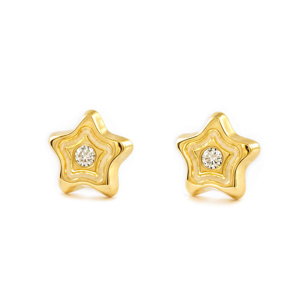 Pendientes Bebe-Niña Oro Amarillo 9K Estrella Circonita Brillo