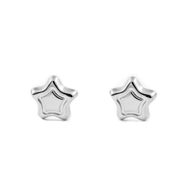 Pendientes Bebe-Niña Oro Blanco 9K Estrella Brillo