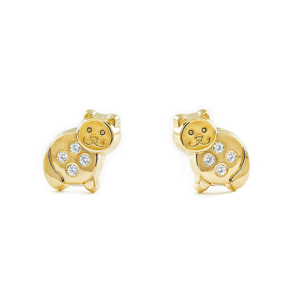 Pendientes Niña Oro Amarillo 9K Gato Circonitas Brillo