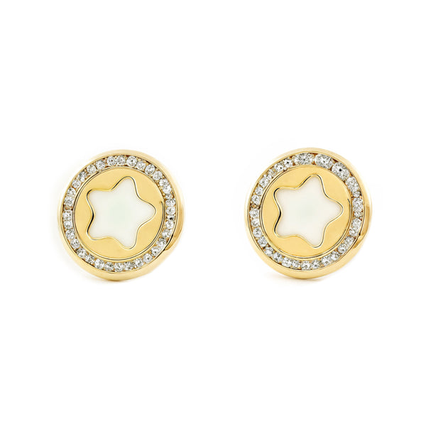 9ct Yellow Gold Nacre Star Cubic Zirconia Earrings shine