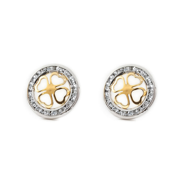 Pendientes Mujer-Niña Oro Bicolor 9K Redondo Circonitas Brillo