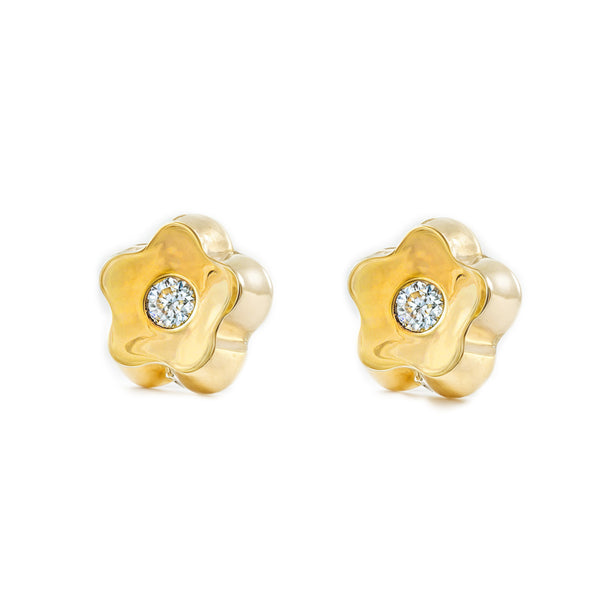 Pendientes Mujer-Niña Oro Amarillo 9K Flor Margarita Circonita Brillo