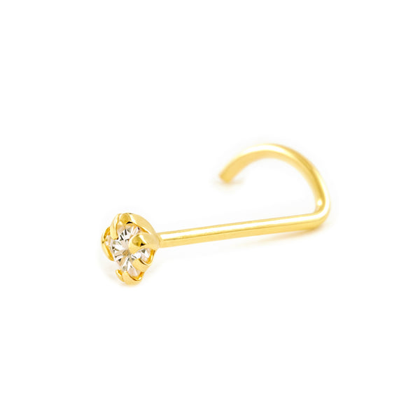 Yellow Gold 9K Square Nose Piercing with Cubic Zirconia Shine