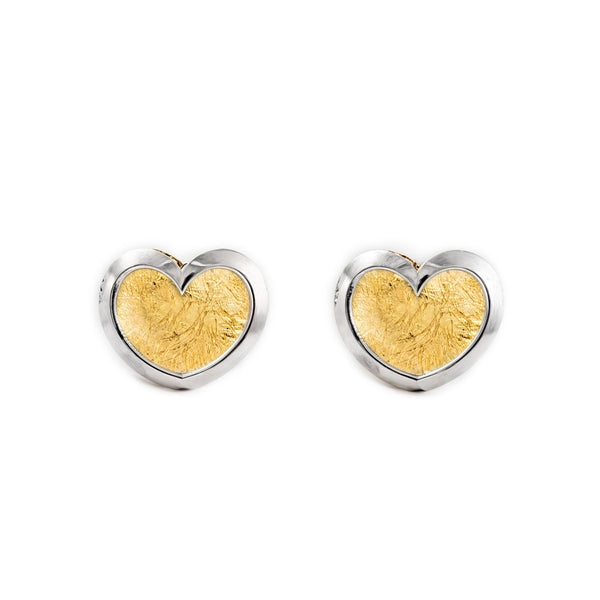 Pendientes Niña Oro Bicolor 9K Liso Corazón Brillo