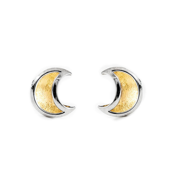 9ct two color gold Moon Children's Girls Earrings Matte Shine