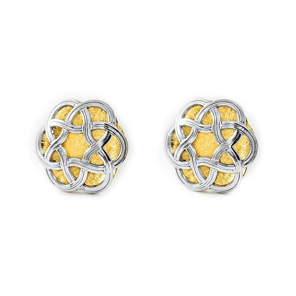 Pendientes Mujer-Niña Oro Bicolor 9K Liso Flor Mate y Brillo