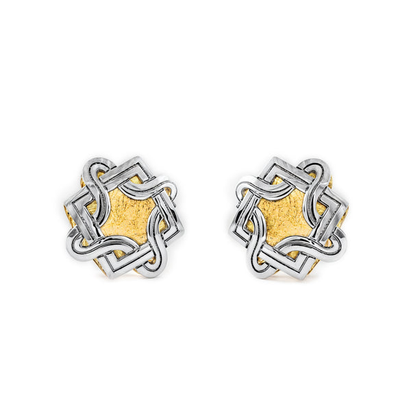 Pendientes Mujer-Niña Oro Bicolor 9K Liso Cuadrado Texturado