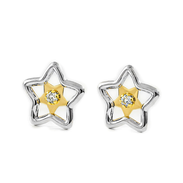 9ct two color gold Star Cubic Zirconia Earrings shine