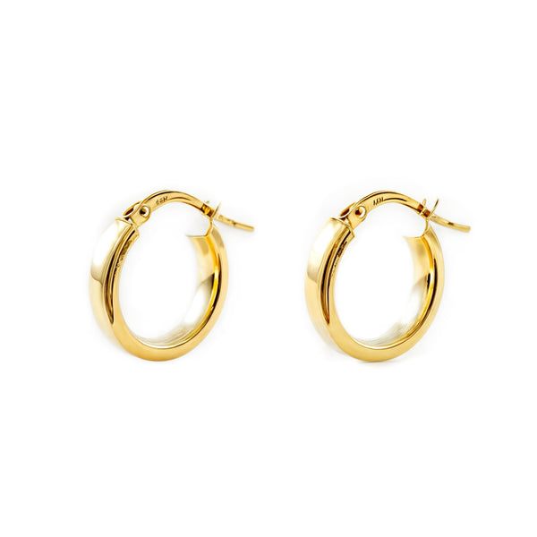 Pendientes Oro Amarillo 18K Aros Rectangular Brillo 13,5 x 3 mm