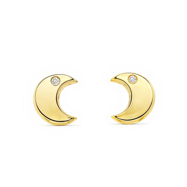 9ct Yellow Gold Moon Cubic Zirconia Children's Baby Girls Earrings shine