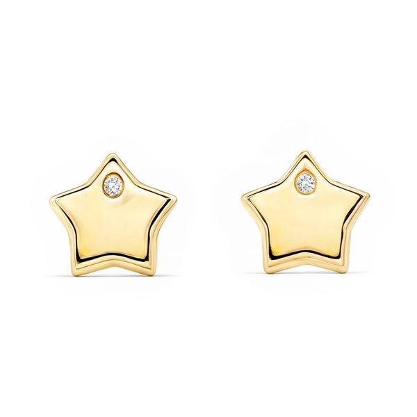 Pendientes Bebe-Niña Oro Amarillo 9K Estrella Circonita Brillo