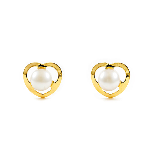 18ct Yellow Gold Heart Pearl 3.5 mm Children's Baby Girls Earrings shine